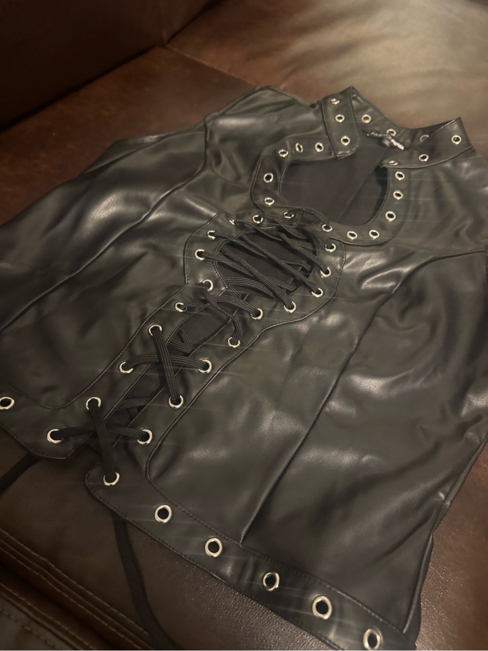 Black Faux Leather Lace-Up Women's Vest